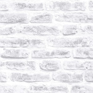 Industrial Brick Grey and White Vinyl Removable Peel and Stick Wallpaper