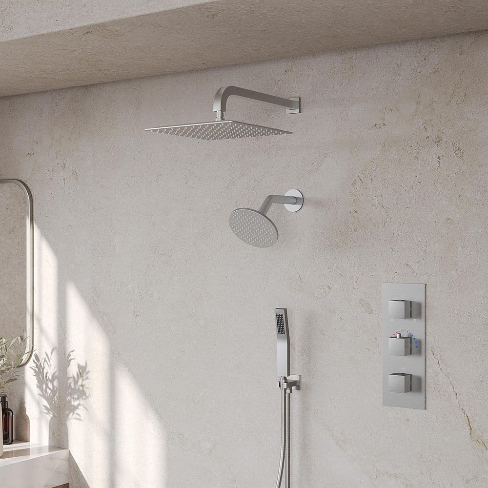 12 and 6 in. Thermostatic 5-Spray Wall-Mount Dual Fixed and Handheld Shower Head 2.5 GPM in Brushed Nickel with Valve price history on PriceWatchPro