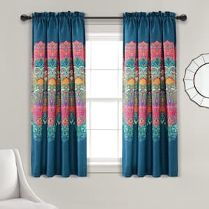 Boho Chic Turquoise/Navy 52 in. W x 63 in. L Light Filtering Curtain Panels (Set of 2)
