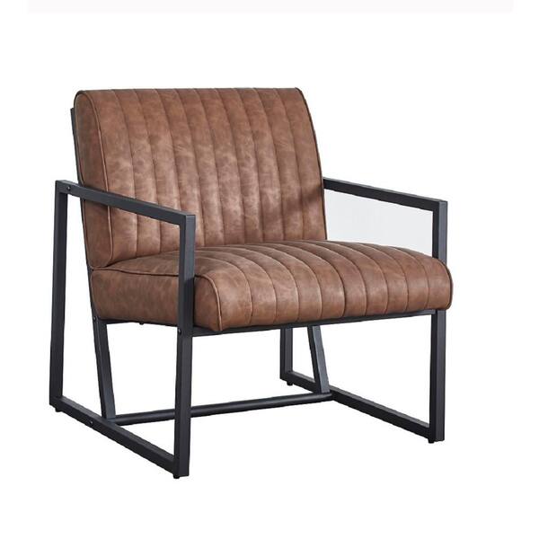 wetiny Brown PU Arm Chair with Metal Frame Extra-Thick Padded Backrest and Seat Cushion