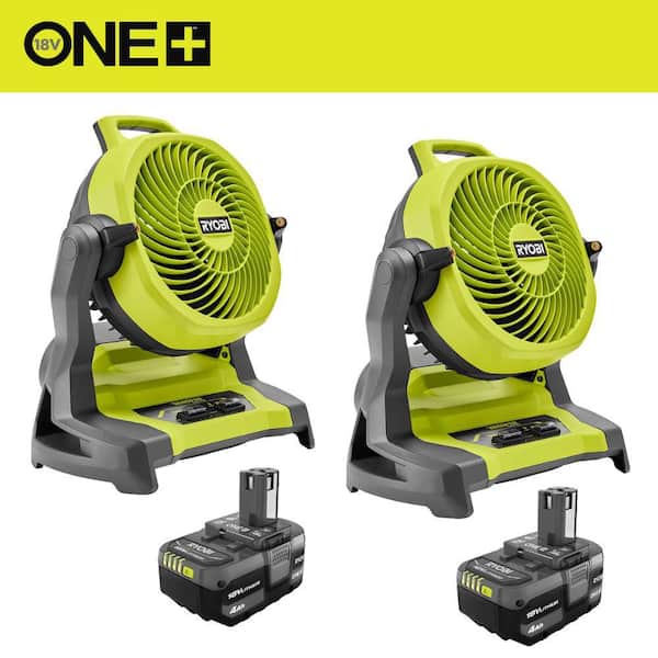 ONE+ 18V Cordless 7-1/2 in. Bucket Top Misting Fan (2-Pack) with ONE+ 18V Lithium-Ion 4.0 Ah Battery (2-Pack)