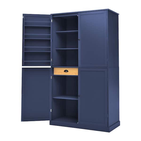 Blue 71.3 in. Accent Cabinet, Pantry Cabinet with 2 Drawers, 2 Adjustable Shelves, 8 Door Shelves