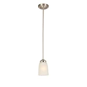 1-Light Brushed Nickel Mini Pendant with Frosted Glass Shade