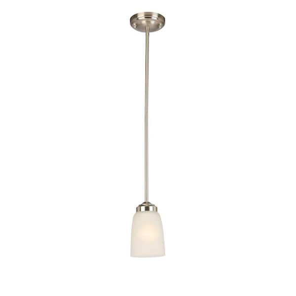 Hampton Bay 1-Light Brushed Nickel Mini Pendant with Frosted Glass Shade