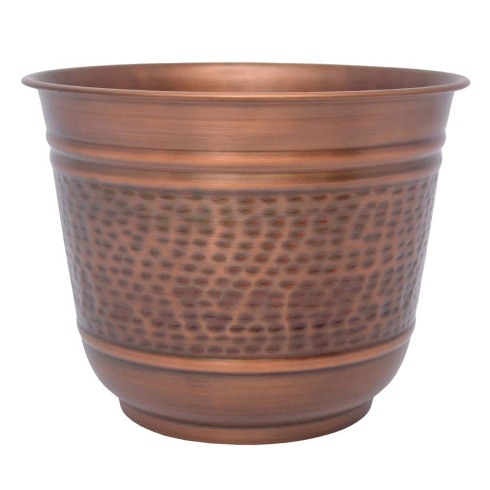 14 in. Antique Copper Large Round Metal Planter