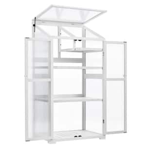 31.5 in. W x 22.4 in. D x 62 in. H White Fir Wood+Polycarbonate Panels Greenhouse with Wheels and Adjustable Shelves