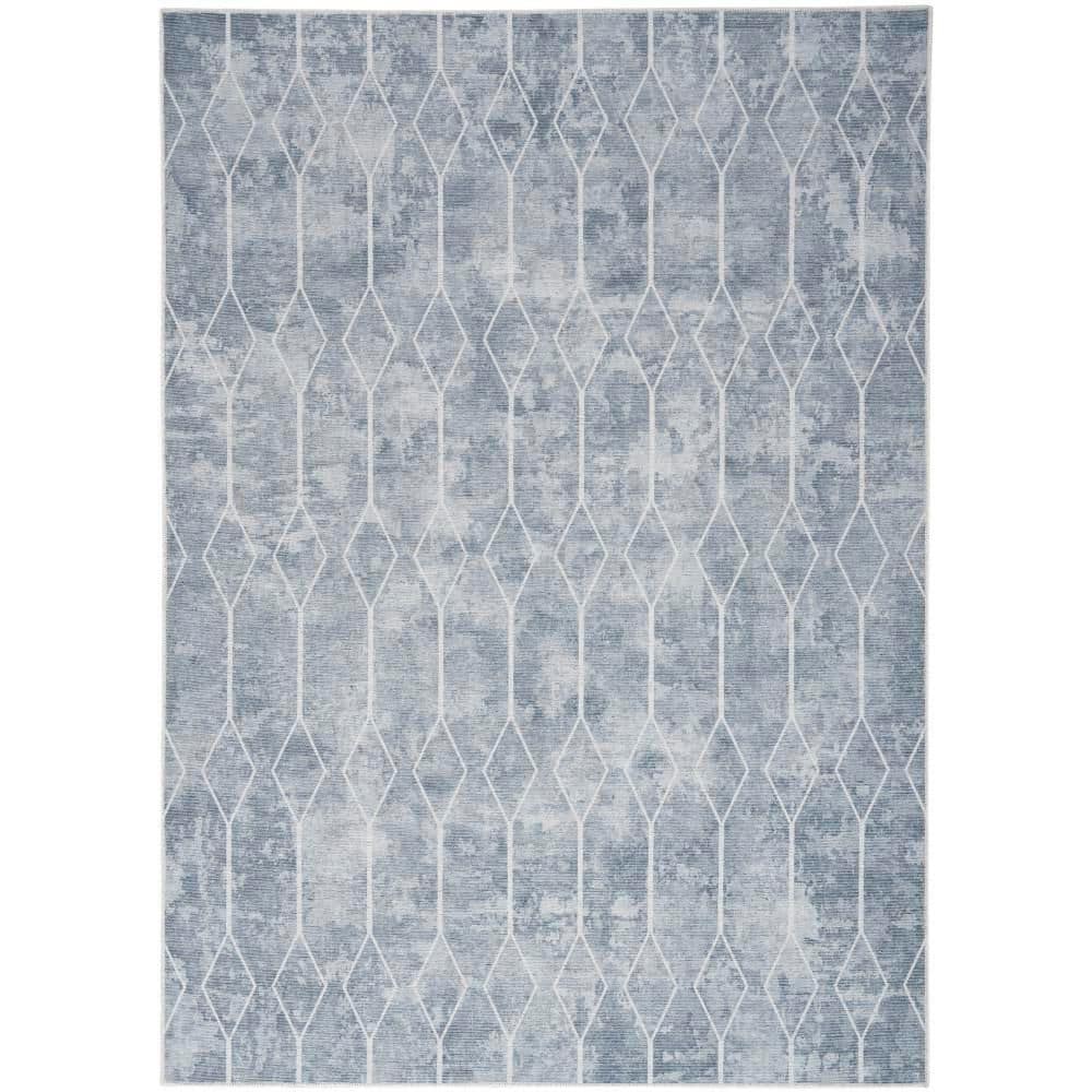 Machine Washable Series 1 Blue Grey 8 ft. x 10 ft. Geometric Contemporary A