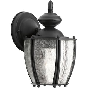 Roman Coach Collection 1-Light Textured Black Clear Seeded Glass Traditional Outdoor Small Wall Lantern Light