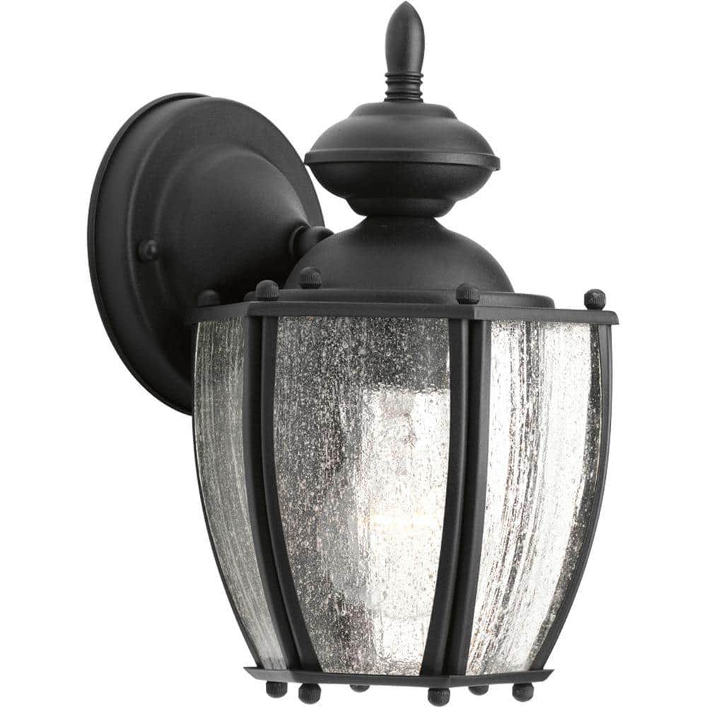 Roman Coach Collection 1-Light Textured Black Clear Seeded Glass Traditional Outdoor Small Wall Lantern Light price history on PriceWatchPro