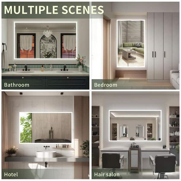 Solva 60 in. W x 36 in. H Rectangular Frameless LED Wall Bathroom Vanity Mirror with Sleek Silver Finish