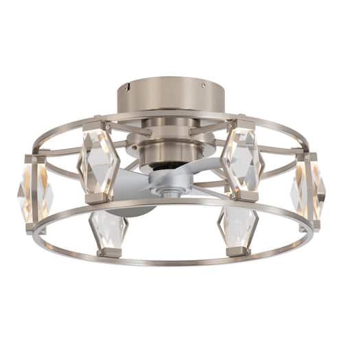 21 in. Indoor Satin Nickel Modern Caged 6-Speed Ceiling Fan with Light LED Light and Remote Control Included Ceiling Fans