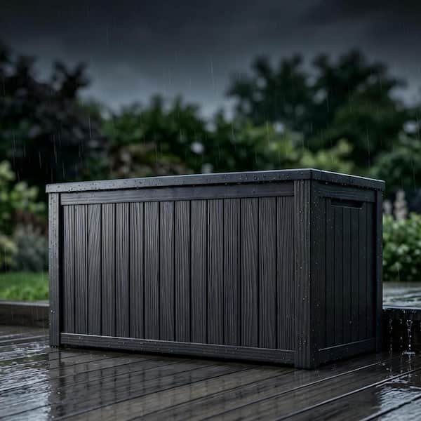 180 Gal. Outdoor Weather Resistant Resin Deck Box in Black