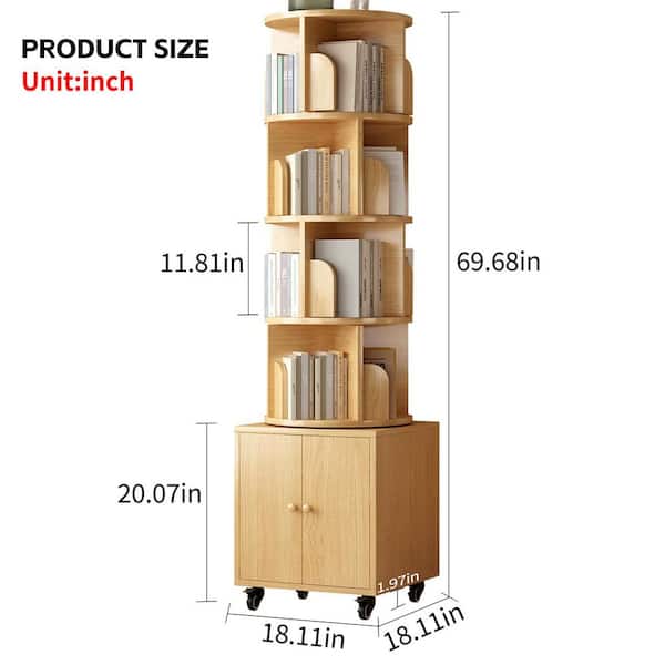 Noble House Wyclif Rotating 69.68 in. Tall Natural MDF 5-Shelf