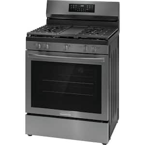 Gallery 30 in. 5 Burner Freestanding Gas Range in Black Stainless Steel with True Convection and Air Fry