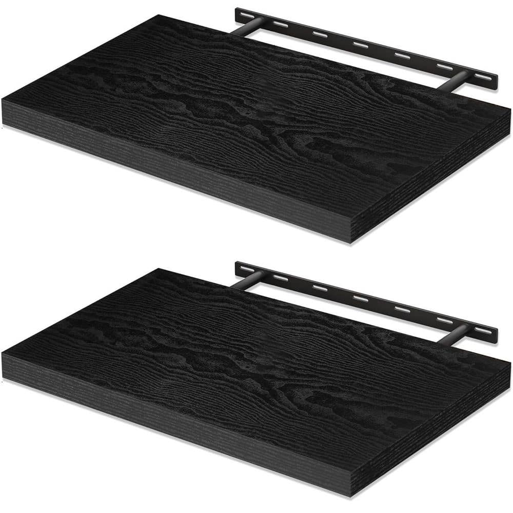 24 in. W x 12 in. D Rustic Black Floating Shelves Decorative Wall Shelf 2-P