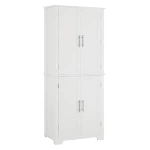 28.15 in. W x 15 in. D x 67.4 in. H White Linen Cabinet Storage Cabinets with Doors, Display Cabinets with Open Shelves