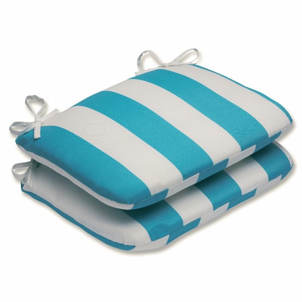 Pillow Perfect Striped 18.5 x 15.5 Outdoor Dining Chair Cushion in Blue/White (Set of 2)