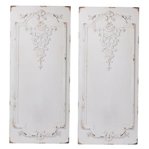 Anky Set of 2 Large Wooden Wall Art Rectangle Hanging Panels with Distressed White Finish