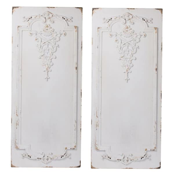 Miscool Anky Set of 2 Large Wooden Wall Art Rectangle Hanging Panels with Distressed White Finish