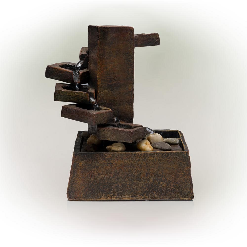 Alpine Corporation 11 in. Tall Indoor/Outdoor Zen Tabletop Tiered Stone