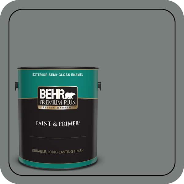 BEHR PREMIUM PLUS 1 gal. #PPU25-18 Shutter Gray Semi-Gloss Enamel Exterior Paint & Primer