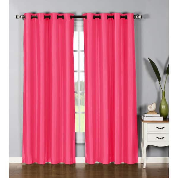 Window Elements Semi-Opaque Jane Faux Silk 54 in. W x 84 in. L Grommet Extra Wide Curtain Panel in Fuchsia