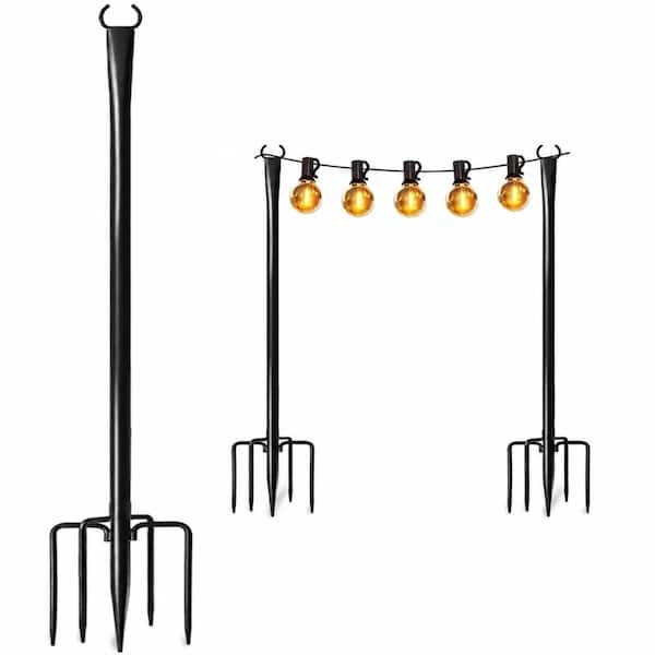 2 Pack Heavy Duty Metal Outdoor String Light Poles Adjustable 12-15 Ft with Fork Stake for Patio Backyard