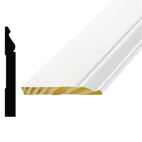 Alexandria Moulding L 163E 9/16 in. x 5-1/4 in. x 96 in. Primed White Finger-Jointed Poplar Wood Baseboard Molding