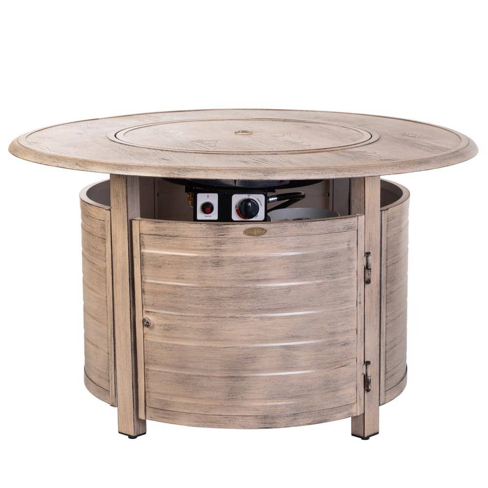 Thatcher Driftwood Aluminum Round Gas Fire Pit Table