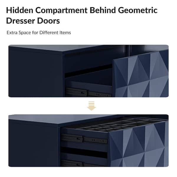 JAYDEN CREATION Mort Navy 6-Drawer 50 in. Dresser with Adjustable