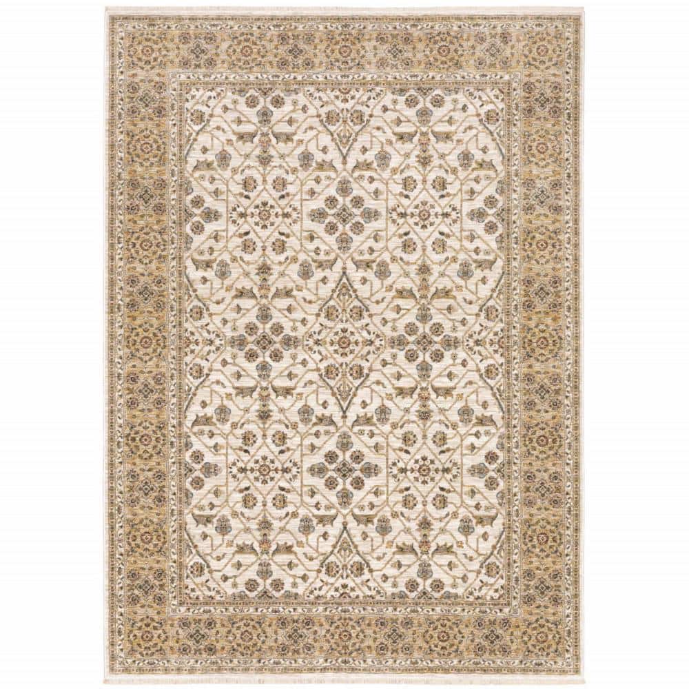 3' X 5' Ivory And Gold Oriental Power Loom Stain Resistant Area Rug With Fringe price history on PriceWatchPro