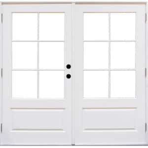 72 in. x 80 in. Fiberglass Smooth White Left-Hand Outswing Hinged 3/4-Lite Patio Door with 6-Lite SDL