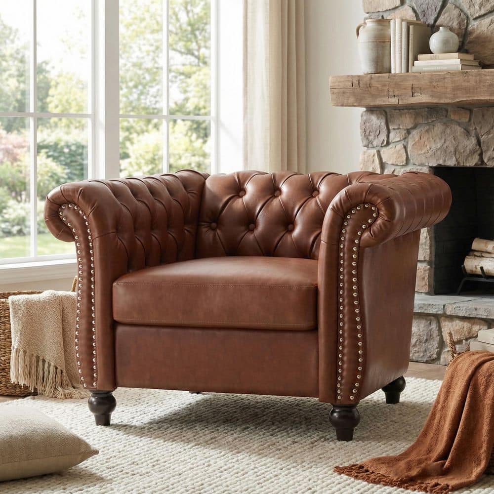 UPC 194188068973 product image for Silverdale Cognac Brown Faux Leather Club Chair with Nailhead Trim (Set of 1) | upcitemdb.com