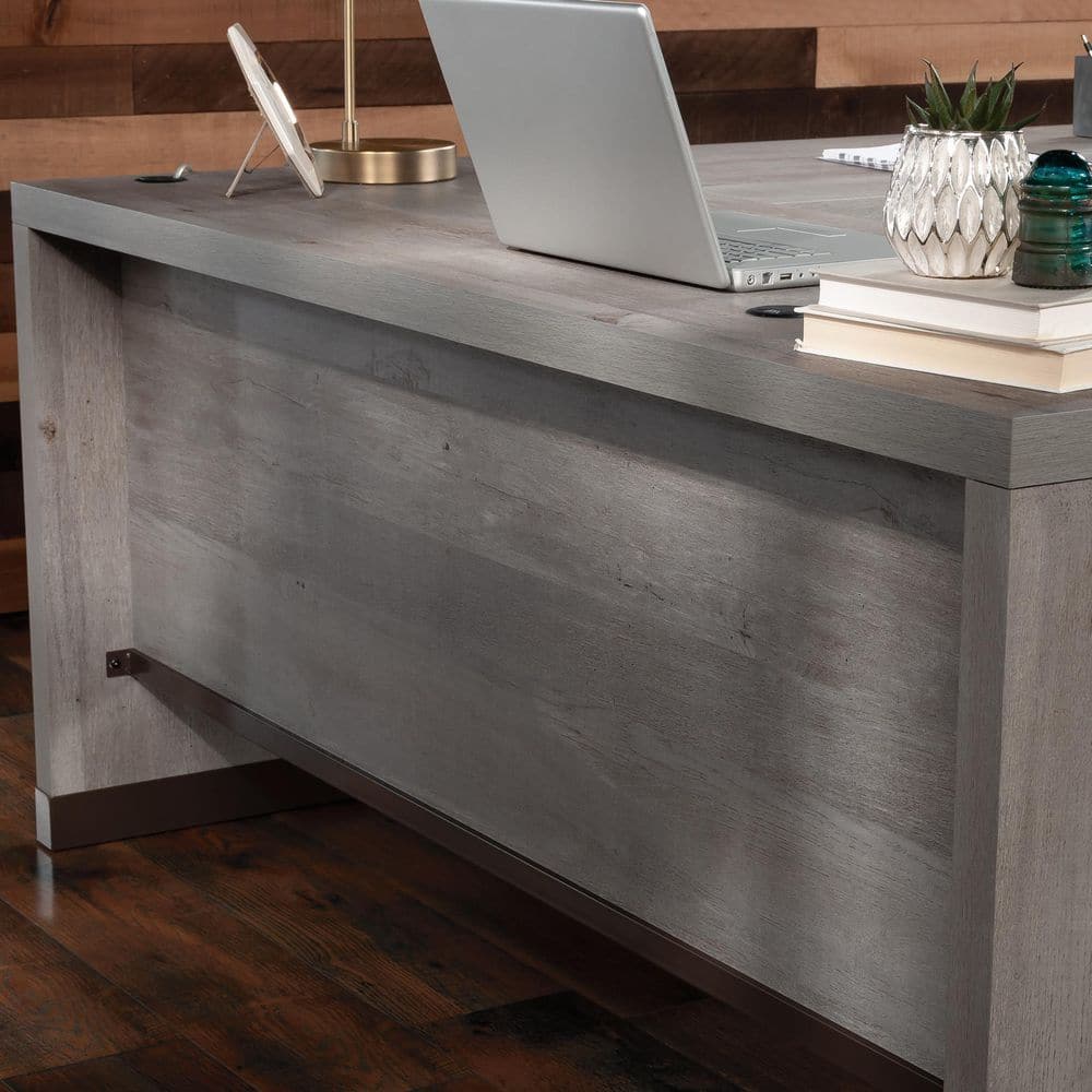 Mystic Oak Gray L-Shaped Computer Desk with Drawer and Filing Cabinet
