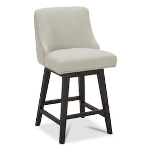 Martin 26 in. Linen High Back Solid Wood Frame Swivel Counter Height Bar Stool with Fabric Seat