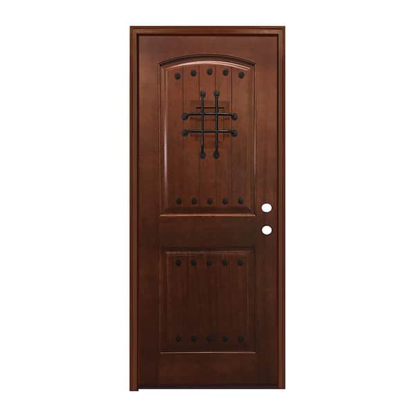 Steves & Sons 36 in. x 80 in. Rustic 2-Panel Plank Hickory Stained Mahogany Wood Prehung Left Hand Front Door