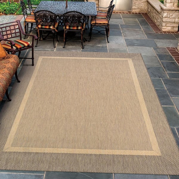 Recife Stria Texture Natural-Coffee 2 ft. x 8 ft. Indoor/Outdoor Runner Rug