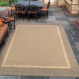 Recife Stria Texture Natural-Coffee 8 ft. x 8 ft. Square Indoor/Outdoor Area Rug