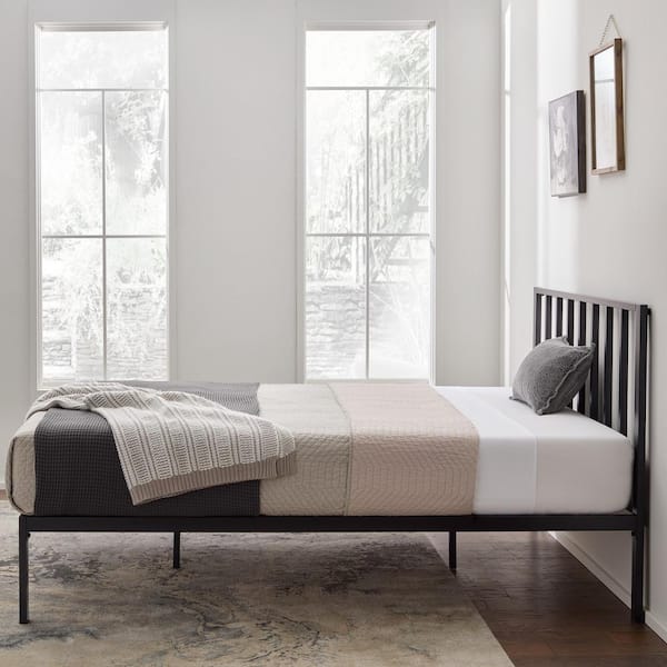 BLACK Upholstered Platform Bed Frame & Slats Modern Home TWIN/QUEEN/KING 