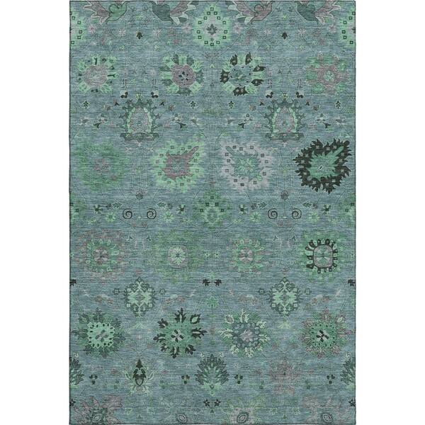 Mayfield Premium Machine Washable Abstract AMF2289 Teal 10 ft. x 14 ft. Area Rug