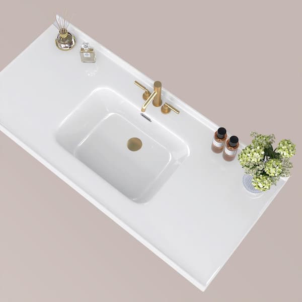 49 in. W x 22 in. D Solid Surface Resin White Vanity Top Rectangular Single Sink Bathroom Vanity Top in Glossy White