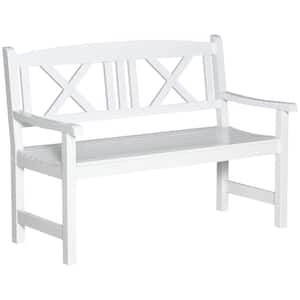Modern 2-Seater Wood Garden Bench 4 ft. Outdoor Bench Patio Loveseat for Yard, Lawn, Porch, White