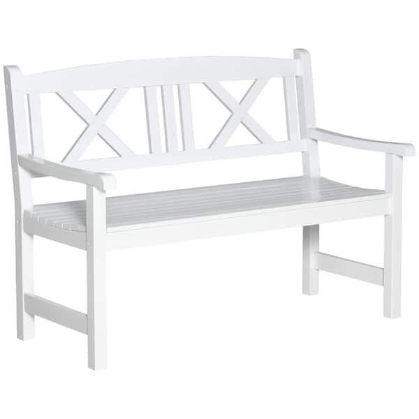 Outsunny Modern 2-Seater Wood Garden Bench 4 ft. Outdoor Bench Patio Loveseat for Yard, Lawn, Porch, White