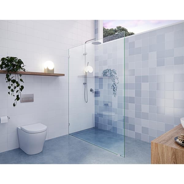 Glass Warehouse Vela 55 in. W x 78 in. H Frameless Fixed Single Panel Shower Door in Brushed Nickel Without Handle