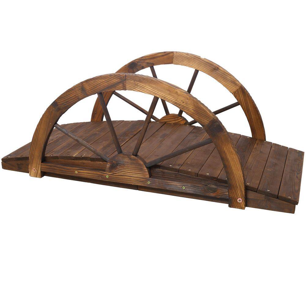 3. 3 ft. Wooden Garden Bridge Arc Footbridge with Half-Wheel Style Railings