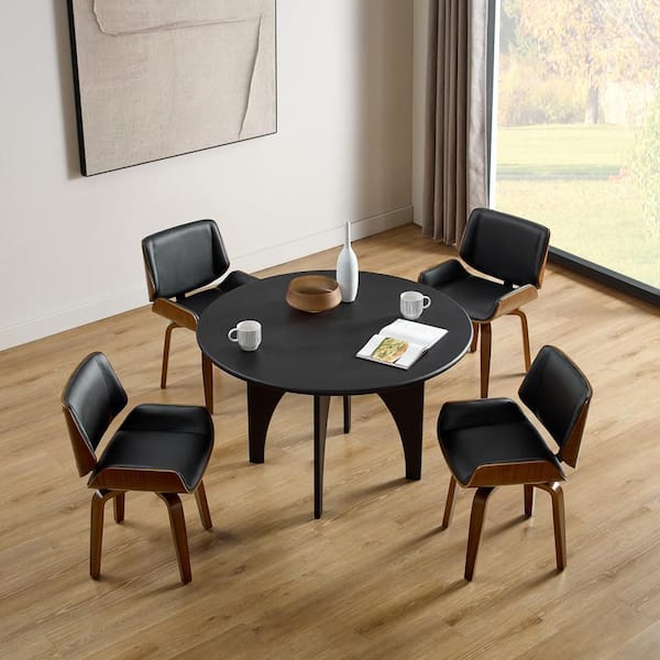Art Leon Iya Black Faux Leather Swivel Side Chair with Wood Frame