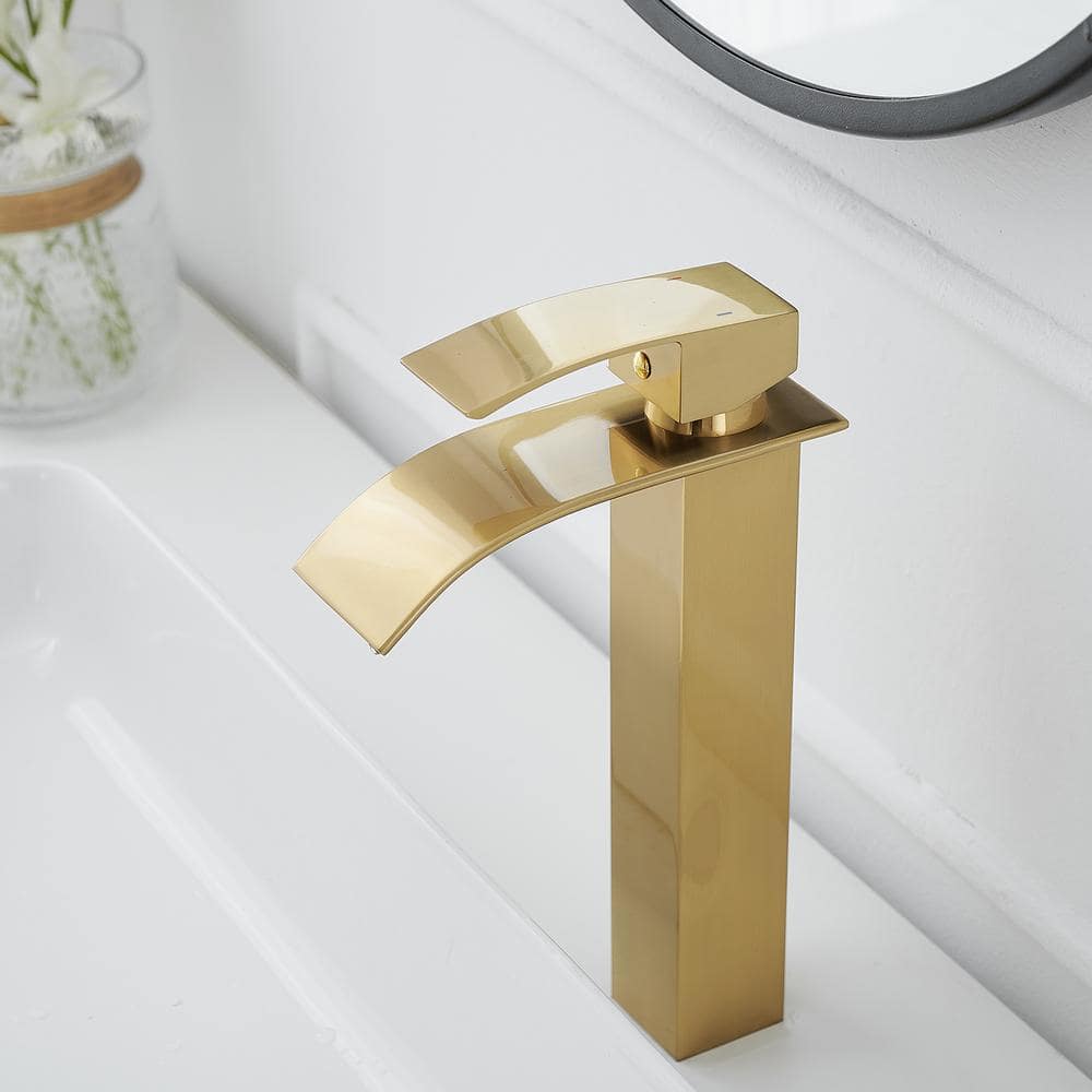 Brushed Gold Single Handle High-Arc Vessel Sink Faucet