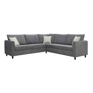 91 in. W Polyester L-shaped Sectional Sofa in Gray with 3 Pillows