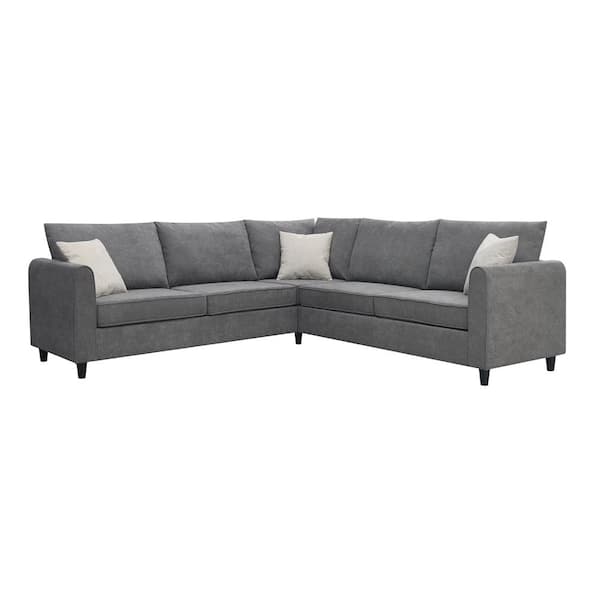 Nestfair 91 in. W Polyester L-shaped Sectional Sofa in Gray with 3 Pillows