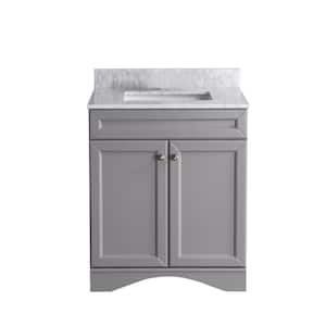 30 in. W x 22 in. D x 39.8 in. H Bath Vanity in Gray with Carrara Marble Vanity Top in White with White Basin